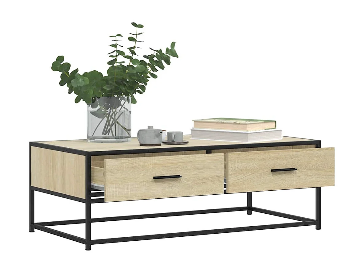 Table basse chêne sonoma 100x50x35cm bois d'ingénierie et métal