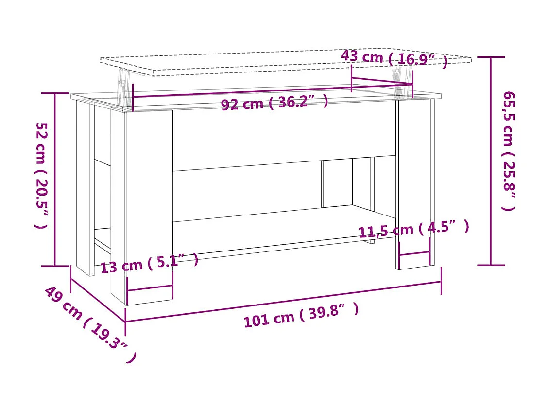 Mesa de centro negra 101x49x52 cm madera de ingeniería