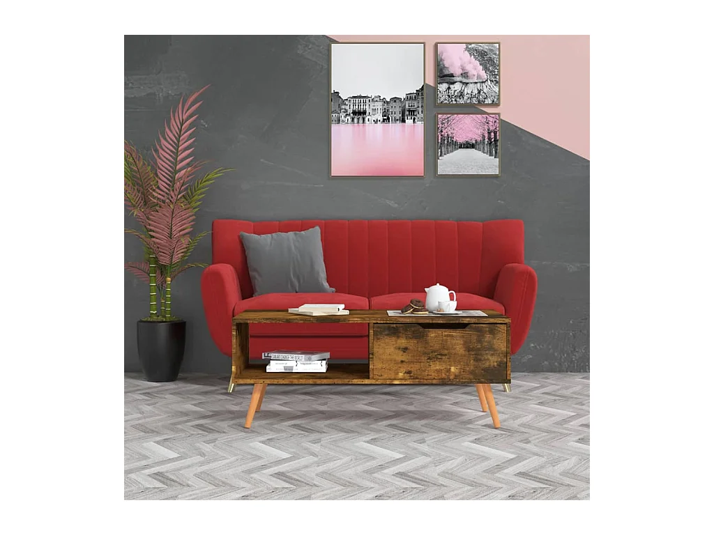 Mesa de centro de roble ahumado 100x49,5x43 cm Madera de ingeniería