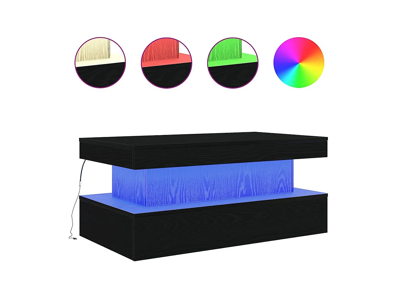 Table basse avec lumières LED chêne noir 90x50x40 cm