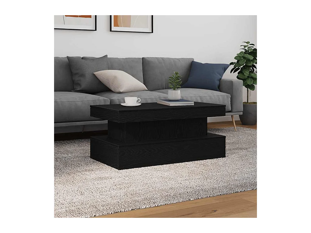 Table basse avec lumières LED chêne noir 90x50x40 cm