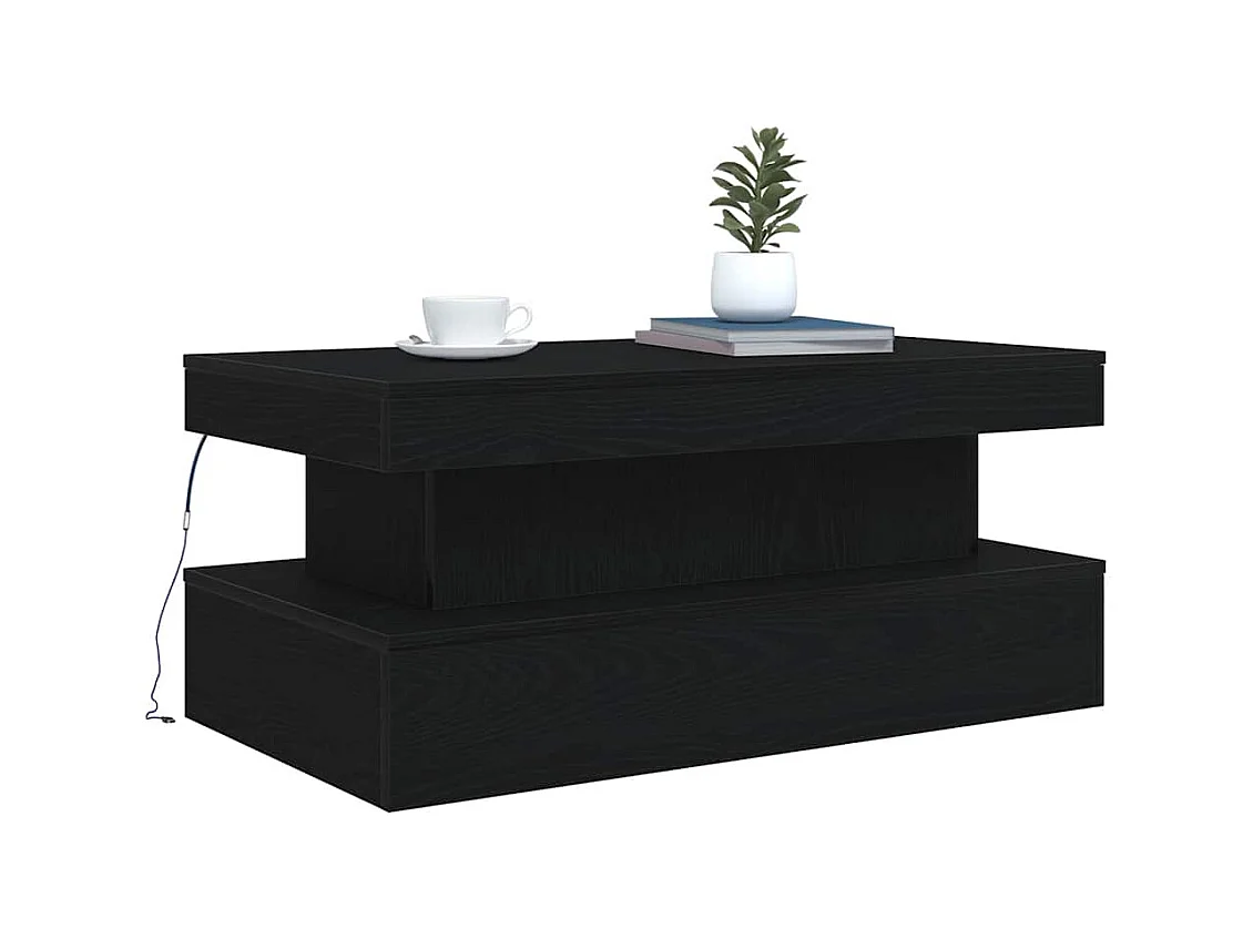 Table basse avec lumières LED chêne noir 90x50x40 cm