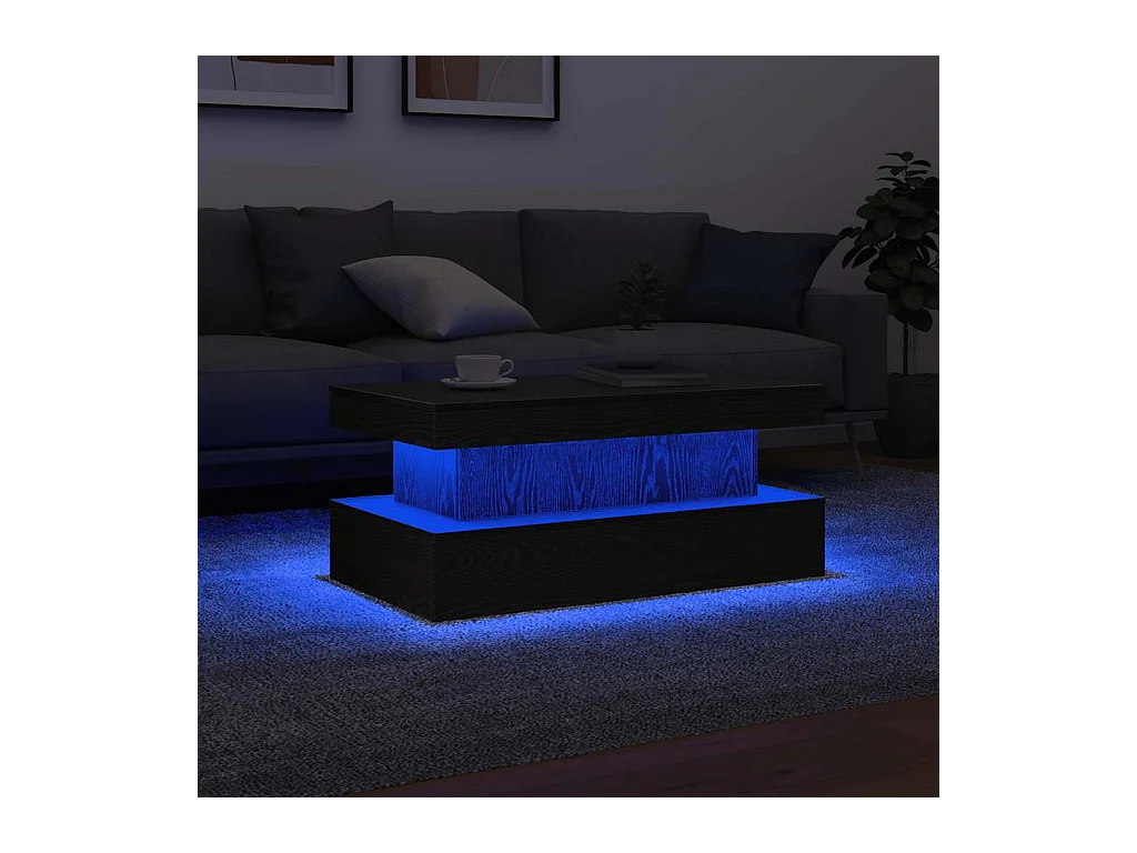 Tavolino con luci LED rovere nero 90x50x40 cm