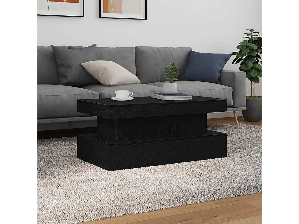 Table basse avec lumières LED chêne noir 90x50x40 cm