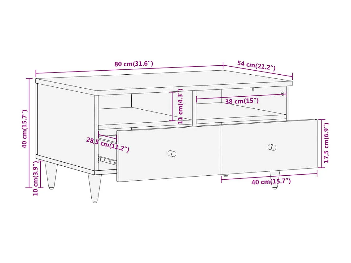 Table basse 80x54x40 cm bois de manguier massif
