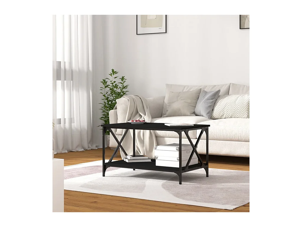 Table basse Noir 80x50x45 cm Bois d'ingénierie et fer