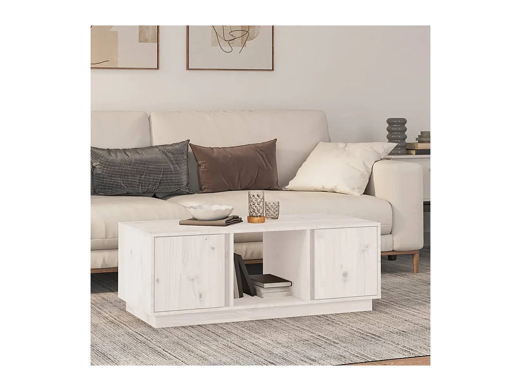 Table basse Blanc 110x50x40 cm Bois massif de pin