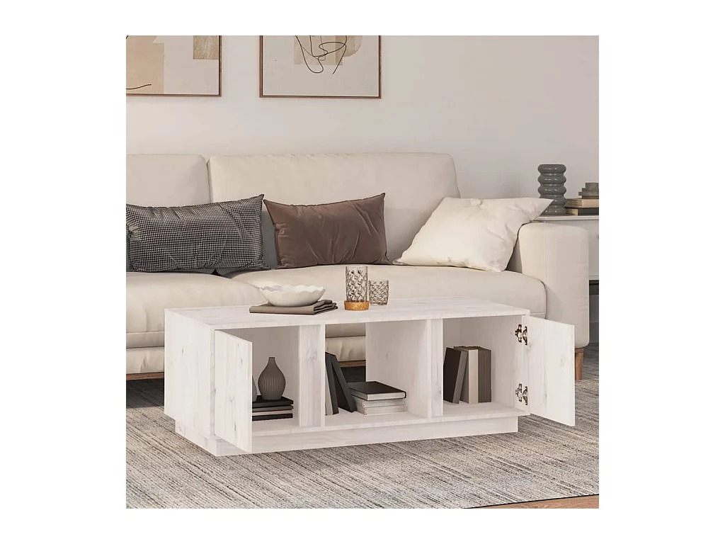 Table basse Blanc 110x50x40 cm Bois massif de pin