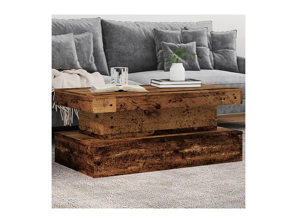 Table basse avec lumières LED vieux bois 90x50x40 cm