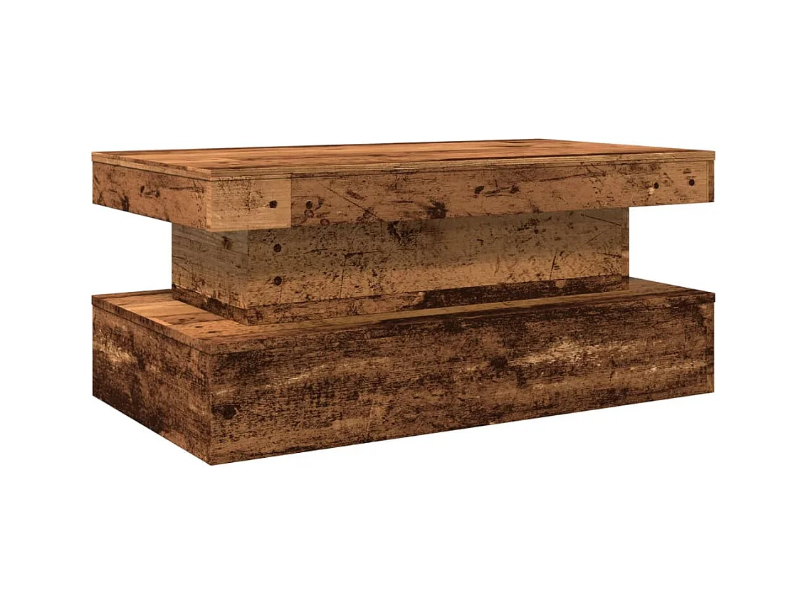 Table basse avec lumières LED vieux bois 90x50x40 cm