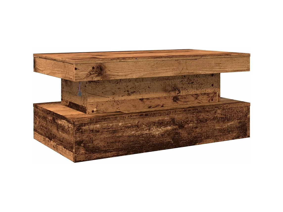 Table basse avec lumières LED vieux bois 90x50x40 cm