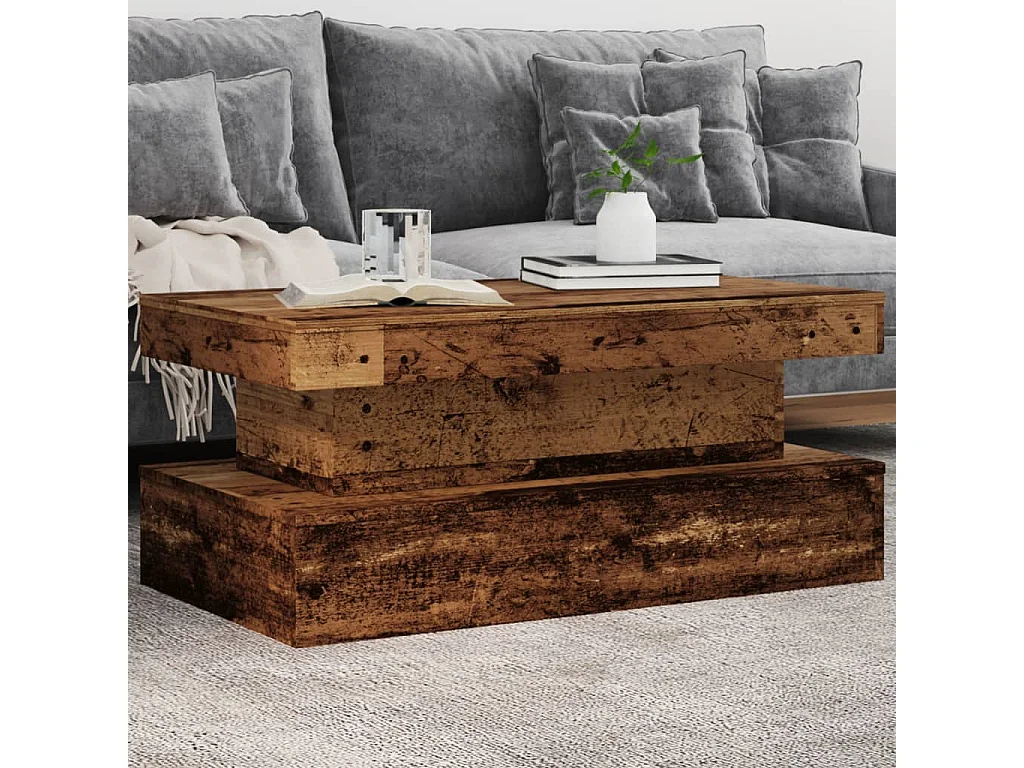 Mesa de centro con luces LED madera vieja 90x50x40 cm