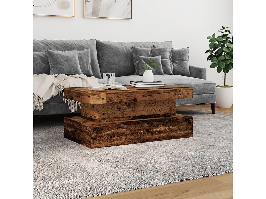 Mesa de centro con luces LED madera vieja 90x50x40 cm