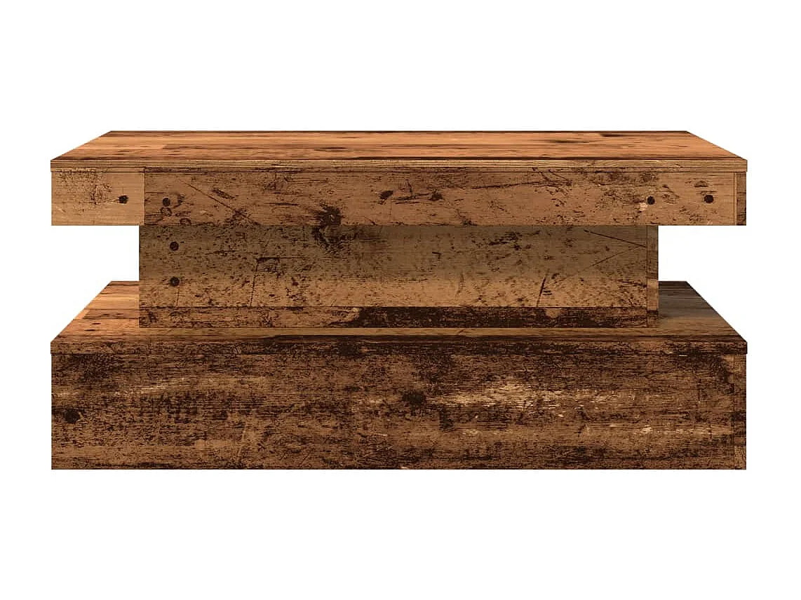 Mesa de centro con luces LED madera vieja 90x50x40 cm