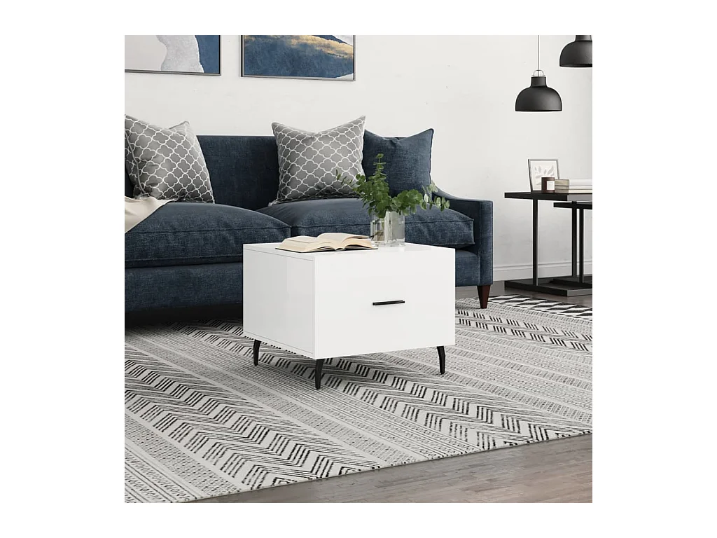 Tavolino bianco lucido 50x50x40 cm in legno ingegnerizzato