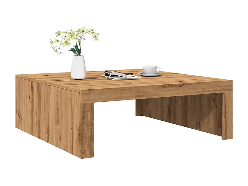 Mesa de centro de roble artesanal 100x100x35 cm madera de ingeniería