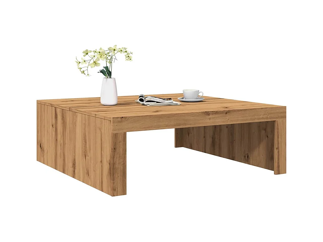 Table basse chêne artisanal 100x100x35 cm bois d'ingénierie