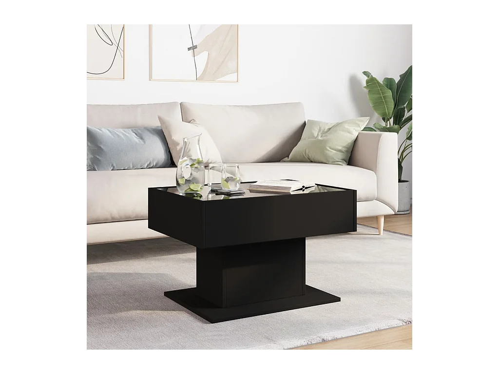Table basse avec LED noir 70x50x45 cm bois d'ingénierie