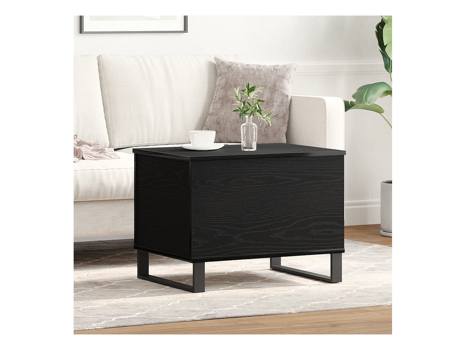 Table Basse Avec Plateau Relevable Noir Chêne 60x44,5x45 cm Bois d'ingénierie