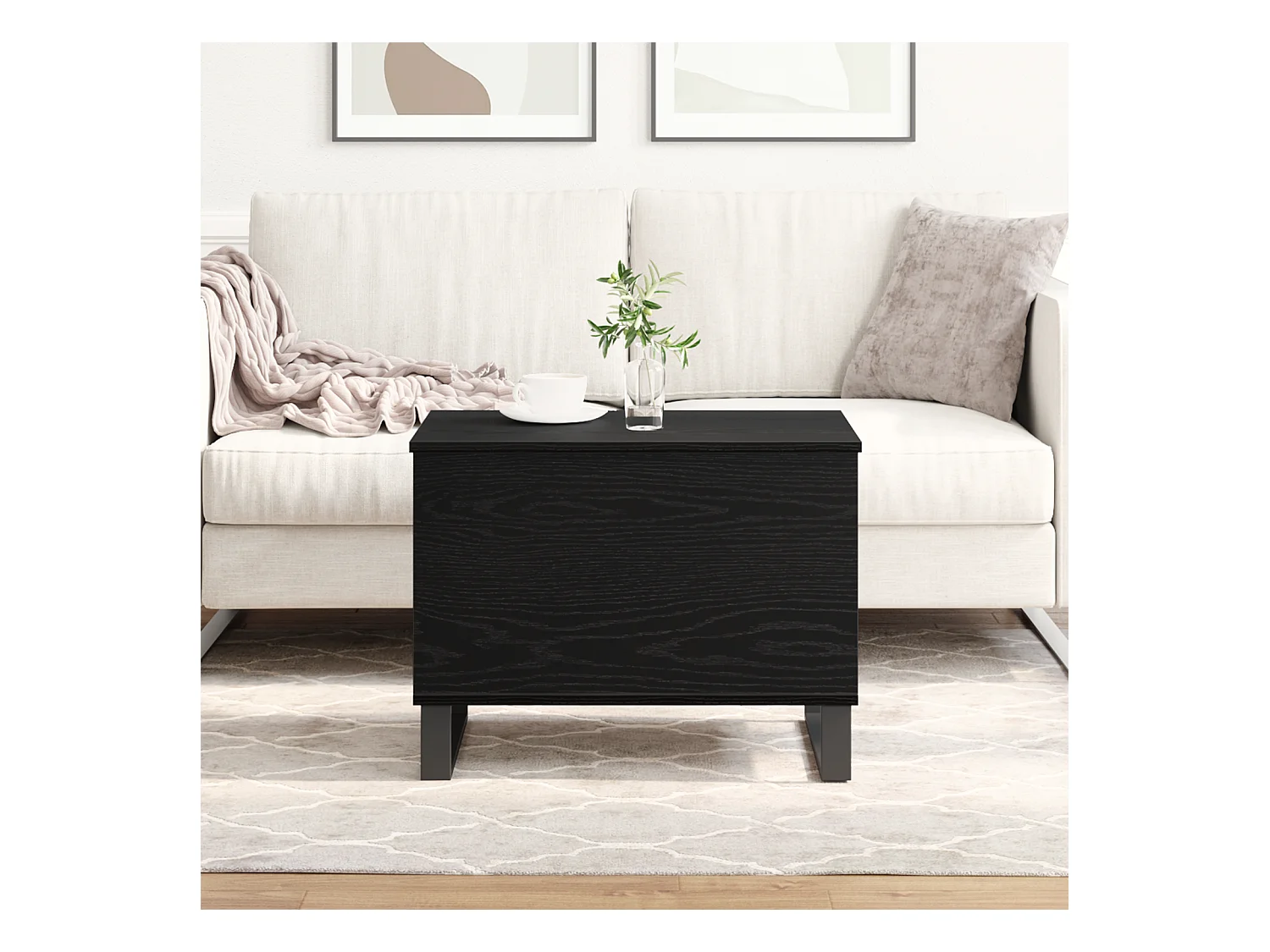 Table Basse Avec Plateau Relevable Noir Chêne 60x44,5x45 cm Bois d'ingénierie