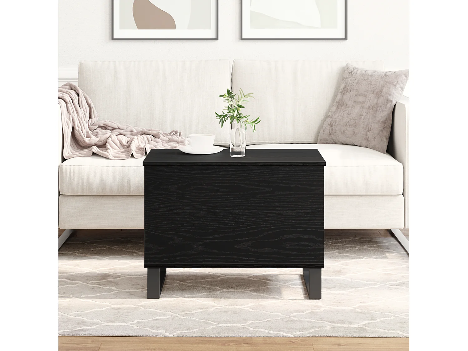 Table Basse Avec Plateau Relevable Noir Chêne 60x44,5x45 cm Bois d'ingénierie