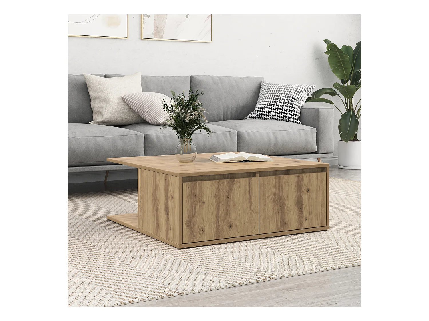 Table basse chêne artisanal 80 x 80 x 31 cm Bois d'ingénierie