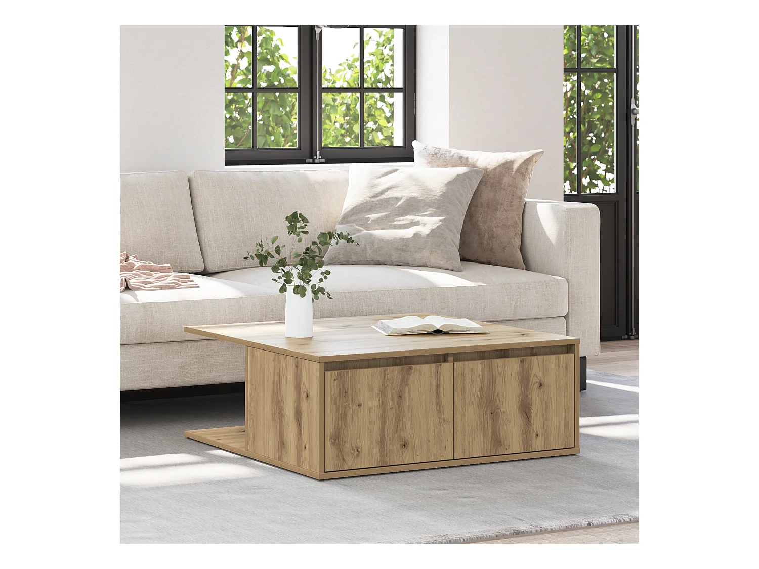 Table basse chêne artisanal 80 x 80 x 31 cm Bois d'ingénierie