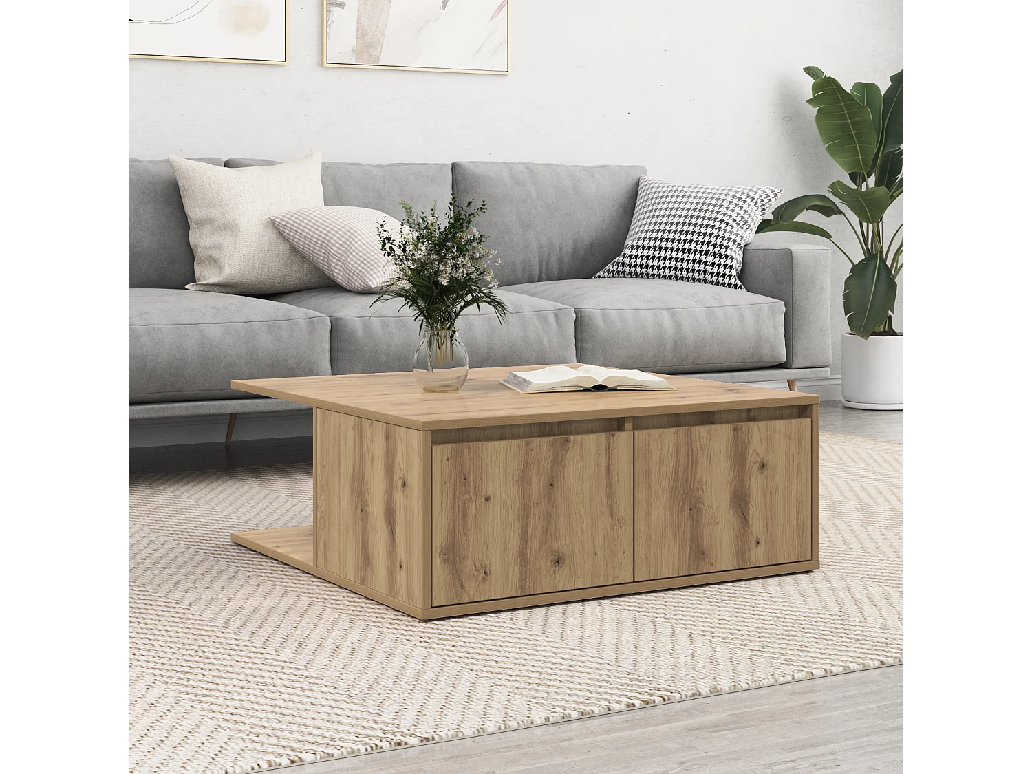 Table basse chêne artisanal 80 x 80 x 31 cm Bois d'ingénierie