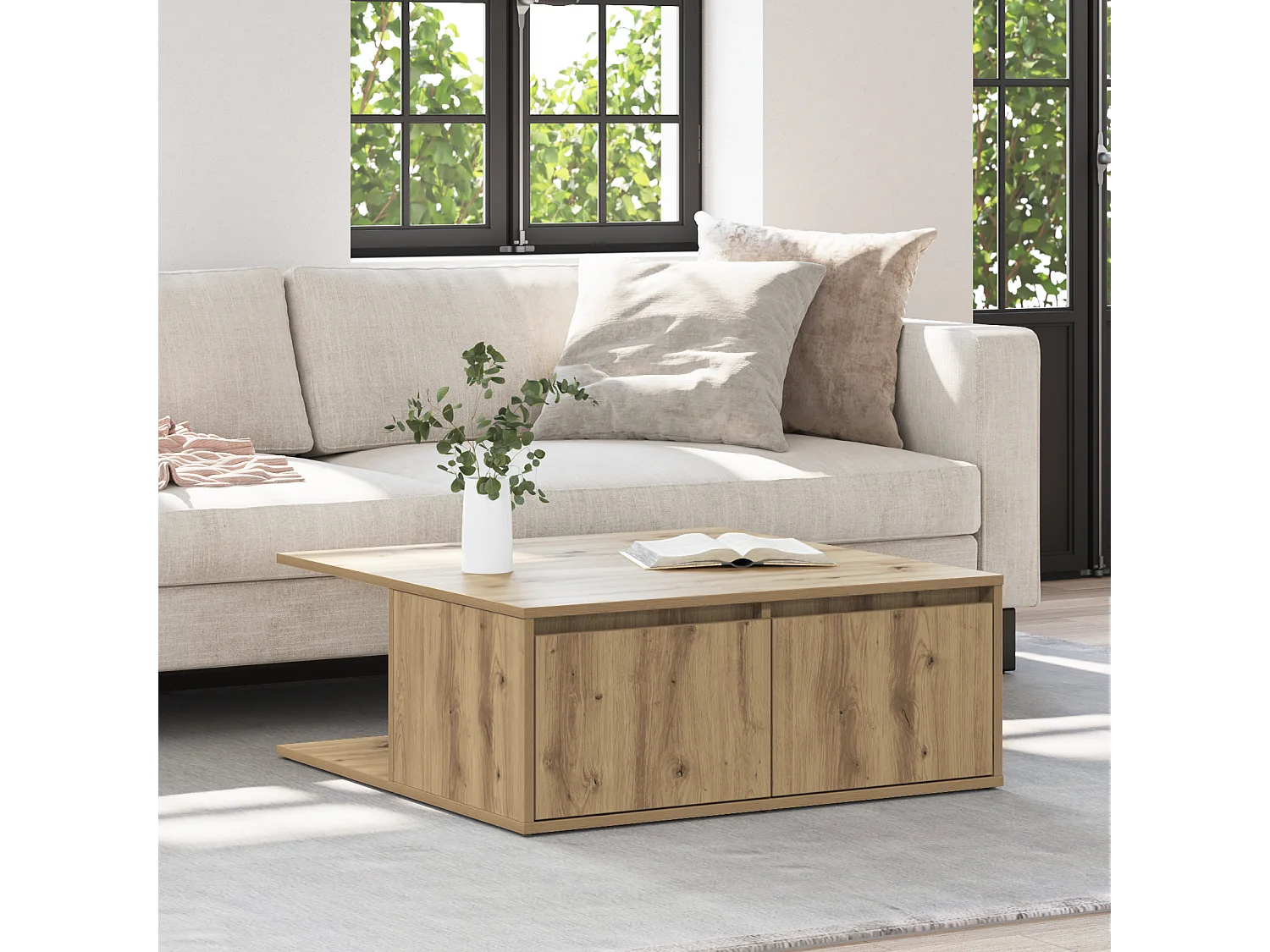 Table basse chêne artisanal 80 x 80 x 31 cm Bois d'ingénierie