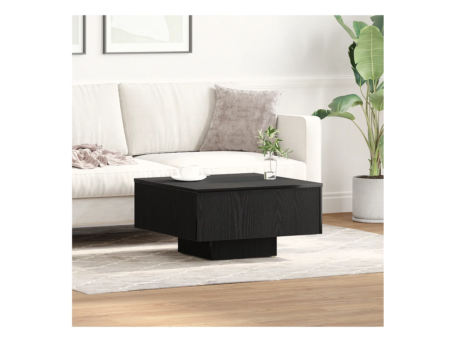 Table basse en chêne noir 60x60x31,5 cm en bois aggloméré