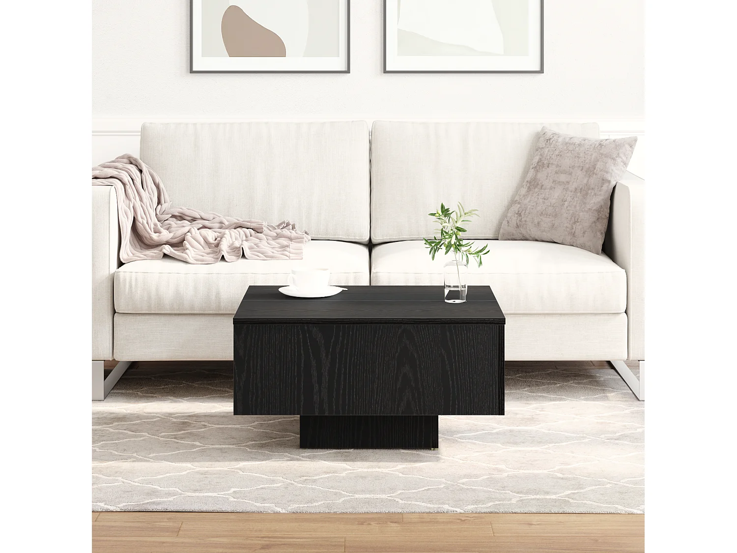 Table basse en chêne noir 60x60x31,5 cm en bois aggloméré