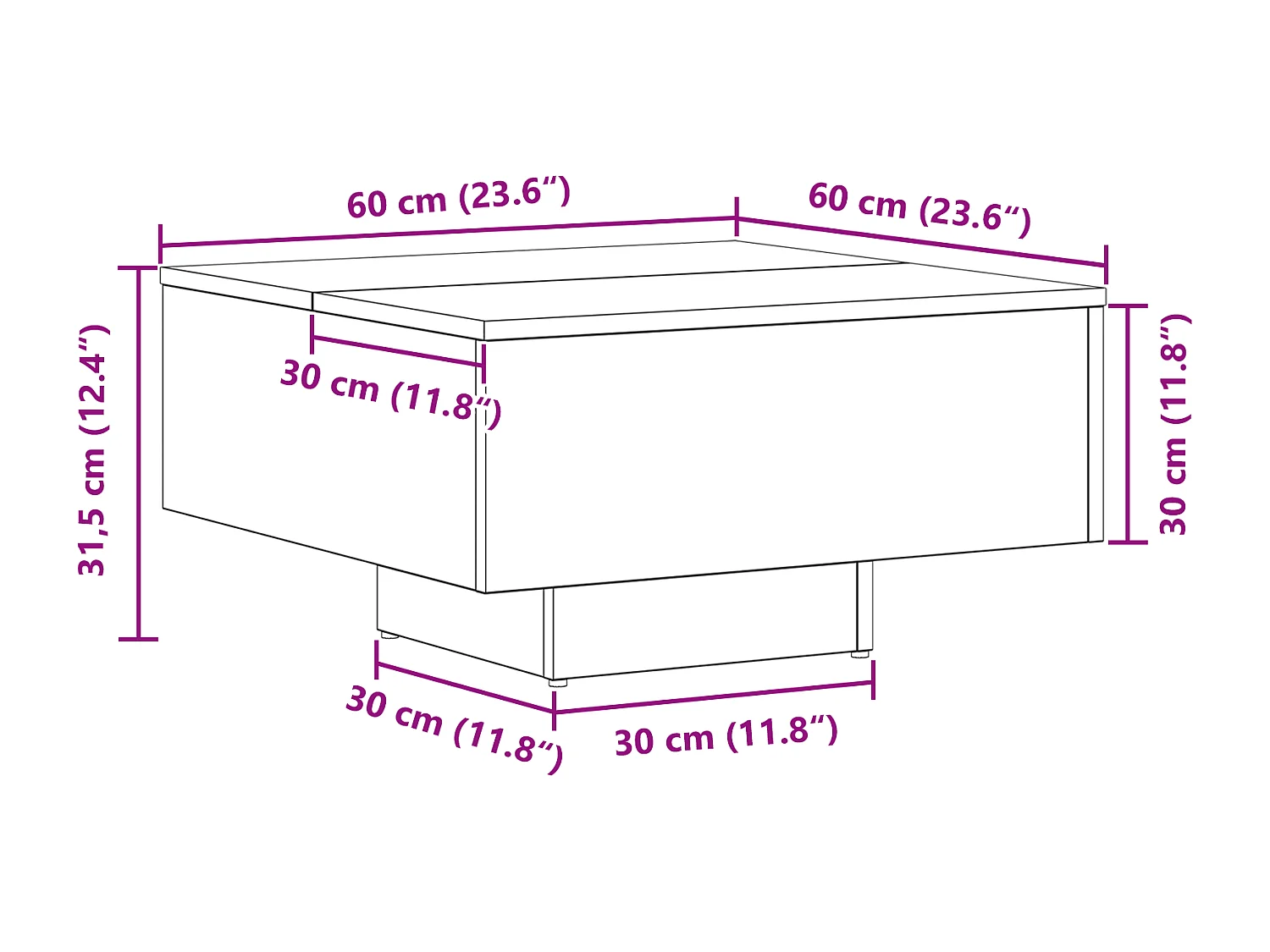 Table basse en chêne noir 60x60x31,5 cm en bois aggloméré