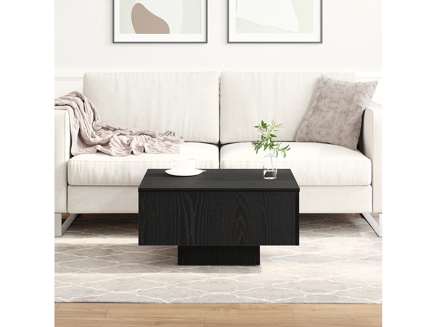 Table basse en chêne noir 60x60x31,5 cm en bois aggloméré