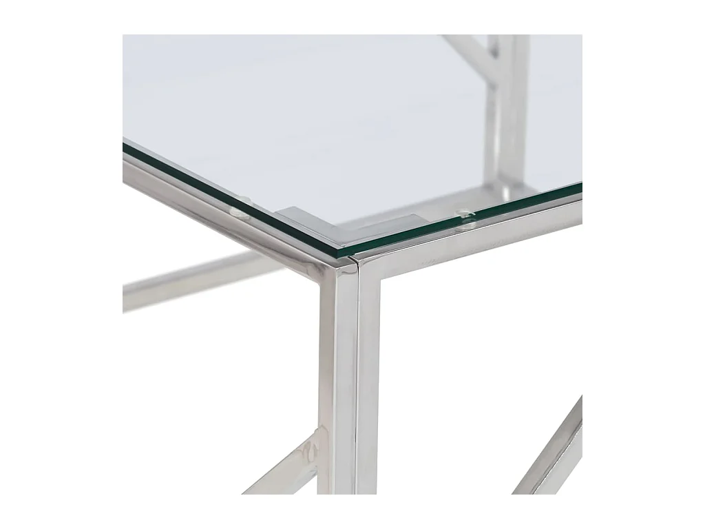 Zilveren salontafel van roestvrij staal en gehard glas