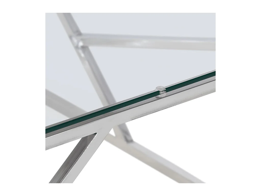 Zilveren salontafel van roestvrij staal en gehard glas