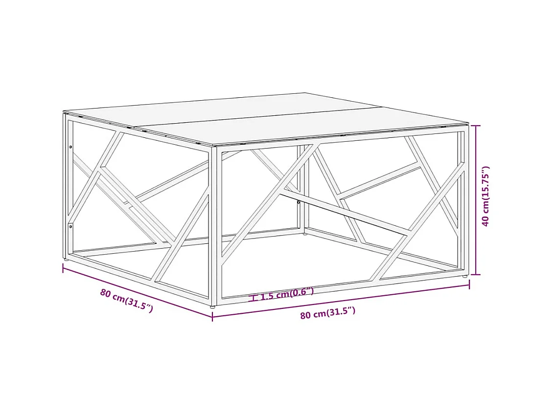 Zilveren salontafel van roestvrij staal en gehard glas