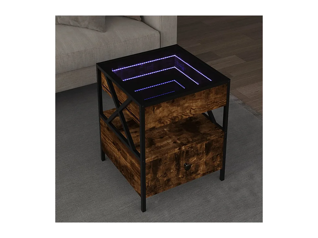 Table basse avec LED Infinity chêne fumé 40x40x51 cm