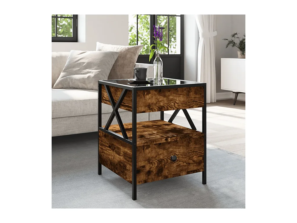 Table basse avec LED Infinity chêne fumé 40x40x51 cm