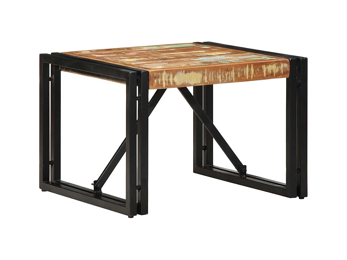 Table basse multicolore 50x50x35 cm bois de récupération massif