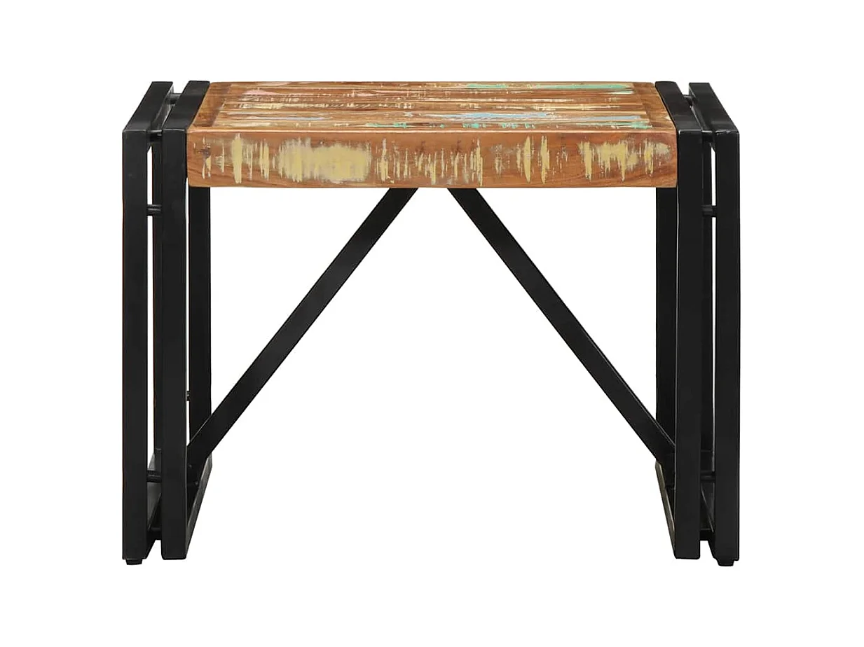 Table basse multicolore 50x50x35 cm bois de récupération massif