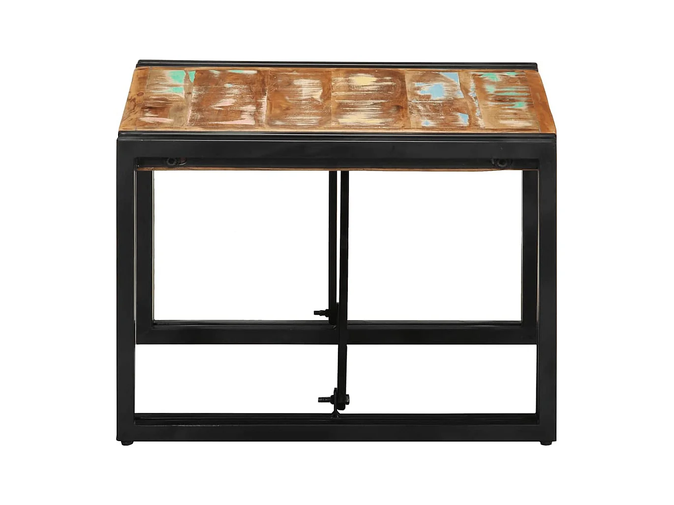 Table basse multicolore 50x50x35 cm bois de récupération massif