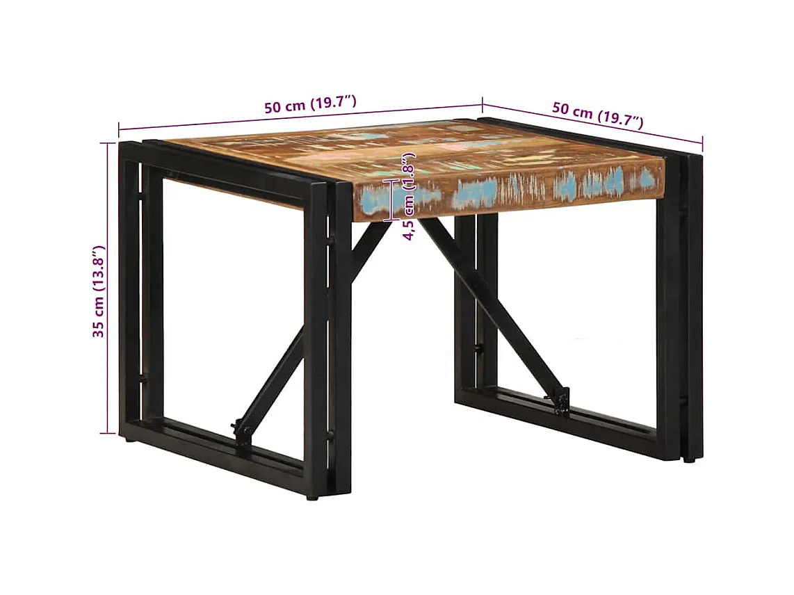 Table basse multicolore 50x50x35 cm bois de récupération massif