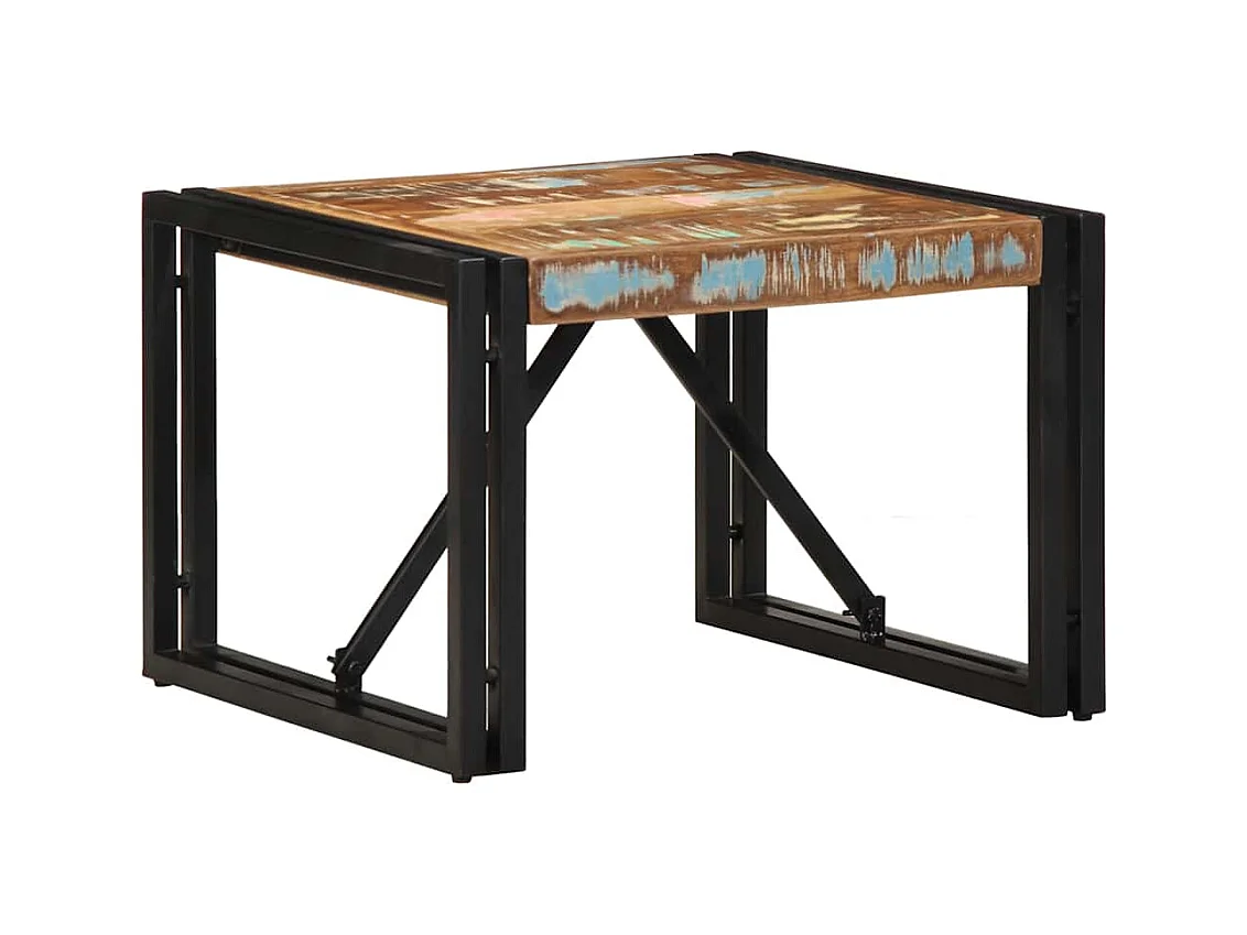 Table basse multicolore 50x50x35 cm bois de récupération massif