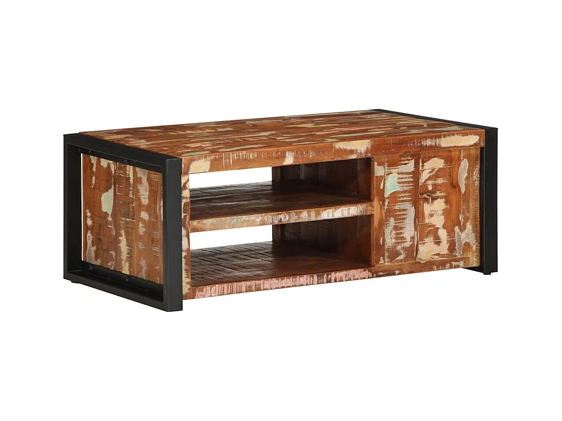 Table basse multicolore 90x50x36 cm bois de récupération massif