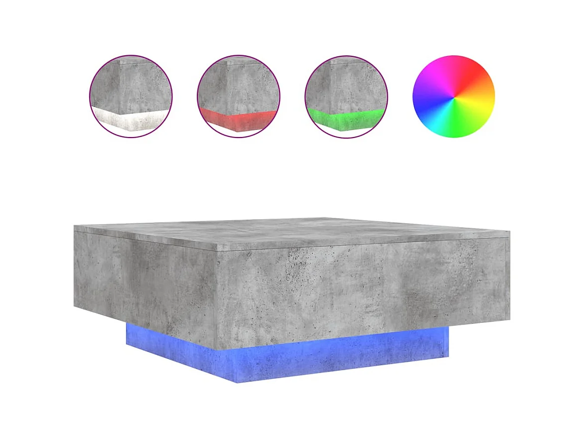 Salontafel met ledverlichting, betongrijs, 80x80x31 cm