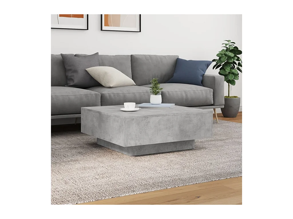 Salontafel met ledverlichting, betongrijs, 80x80x31 cm