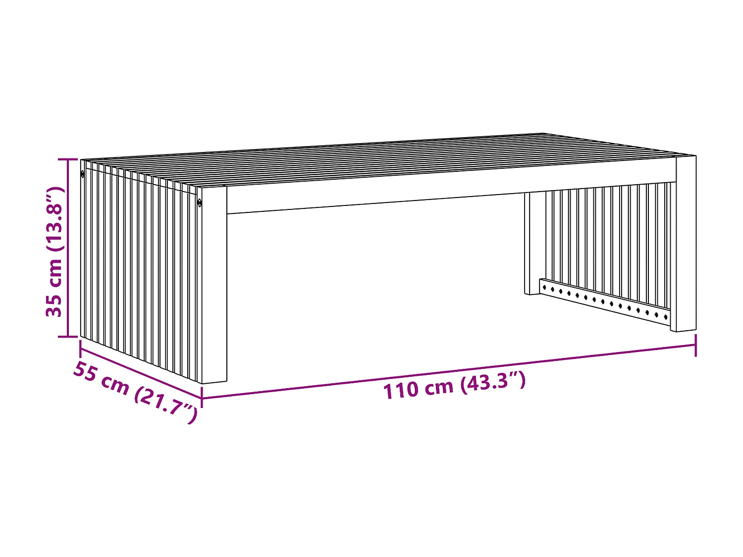 Table Basse de Jardin 110x55x35 cm Bois Massif Acacia