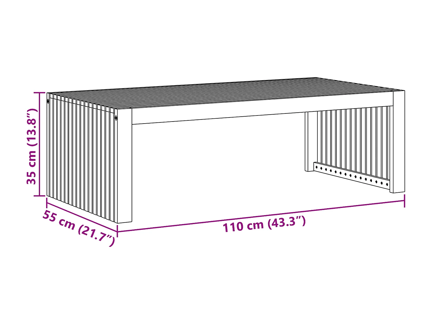 Table Basse de Jardin 110x55x35 cm Bois Massif Acacia