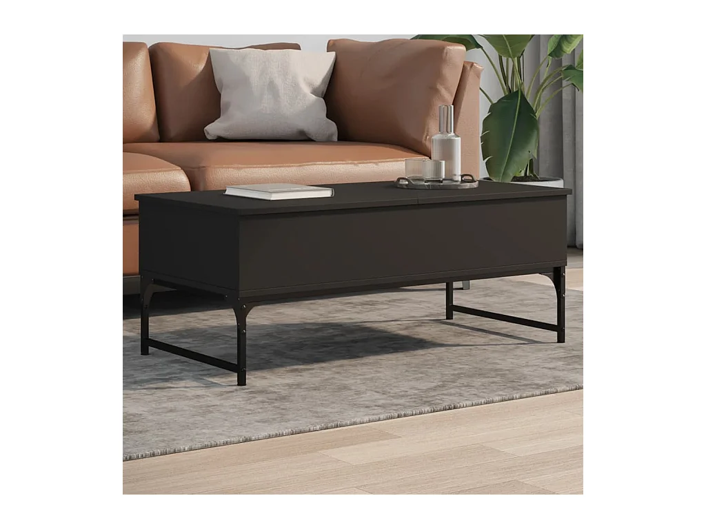 Table basse noir 100x50x40 cm bois d'ingénierie et métal