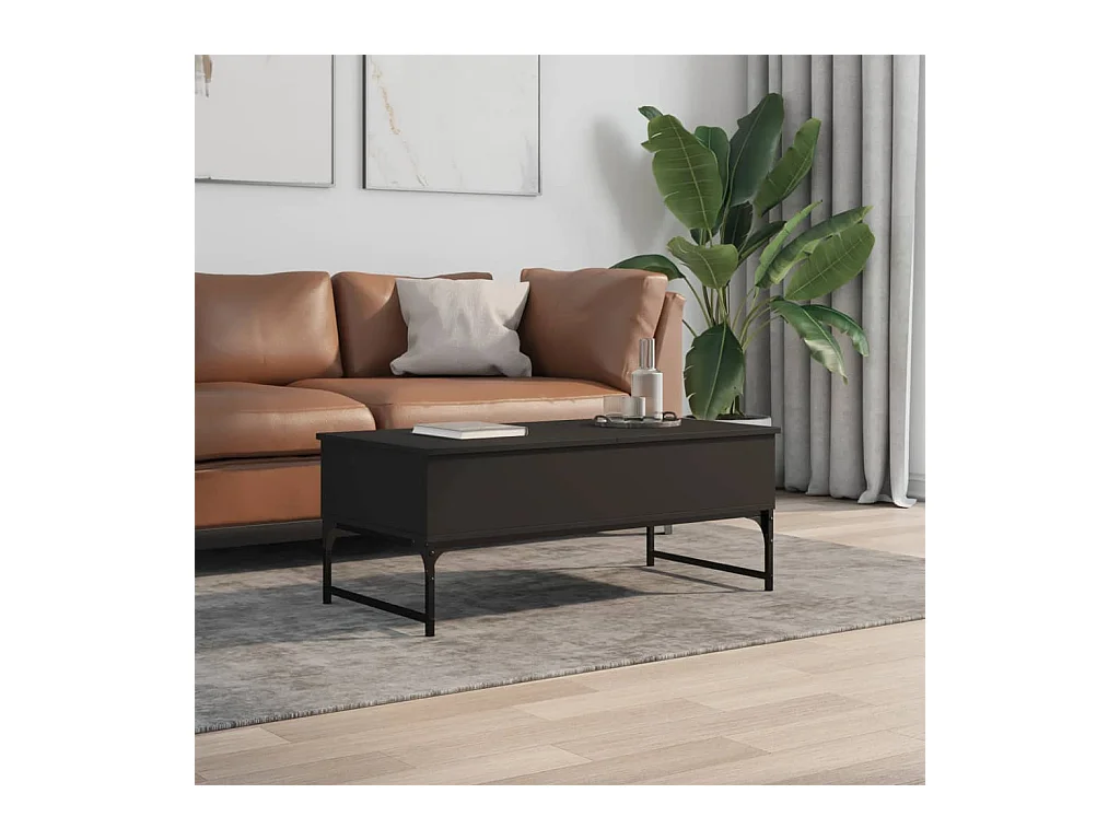 Table basse noir 100x50x40 cm bois d'ingénierie et métal